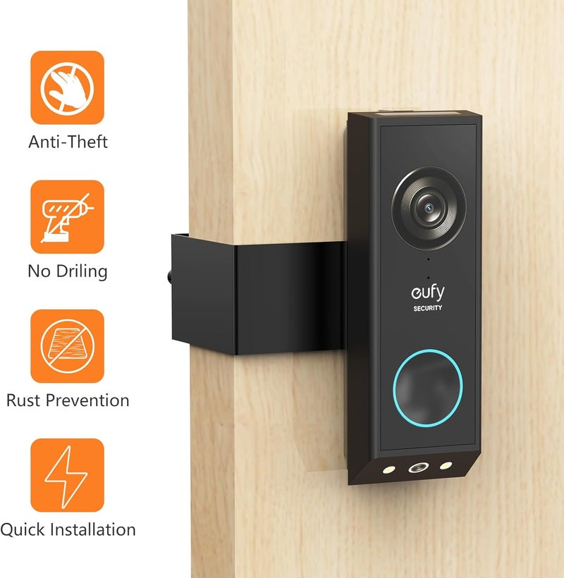 PEF Anti-Theft Door Mount for Eufy E340, No-Drill Adjustable Mounting Bracket with Eufy Doorbell E340, Not Blocking Doorbell Sensor, Apartment Door Bell Kits for Renters, Black - Image 5